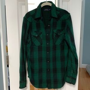 Green Plaid Western Shirt with Snap‎ Buttons